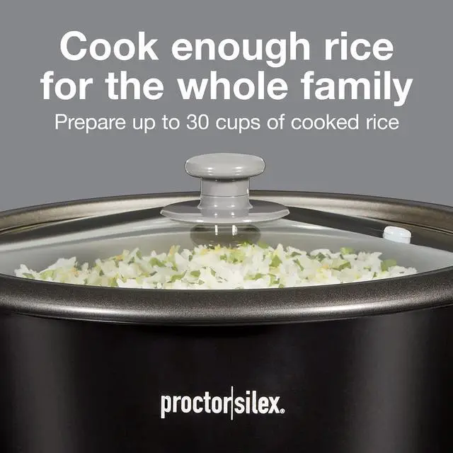 Alt view image 2 of 6 - Proctor Silex Rice Cooker & Food Steamer, 30 Cups Cooked (15 Cups Uncooked), Includes Steam and Rinsing Basket, Black (37555)