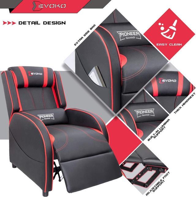 Red PU Leather Gaming Recliner Chair Single Massage Lounge Sofa with Lumbar  Cushion