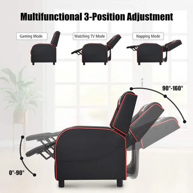 Alt view image 6 of 7 - POWERSTONE Gaming Recliner Chair, Reclining Gaming Chair Ergonomic Leather Sofa with Footrest Lumbar Support Headrest and Side Pouch for Living Room Home Theater, Red, Welcome to consult