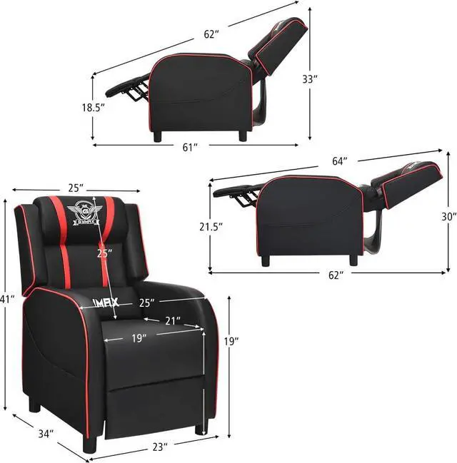 Alt view image 3 of 7 - POWERSTONE Gaming Recliner Chair, Reclining Gaming Chair Ergonomic Leather Sofa with Footrest Lumbar Support Headrest and Side Pouch for Living Room Home Theater, Red, Welcome to consult
