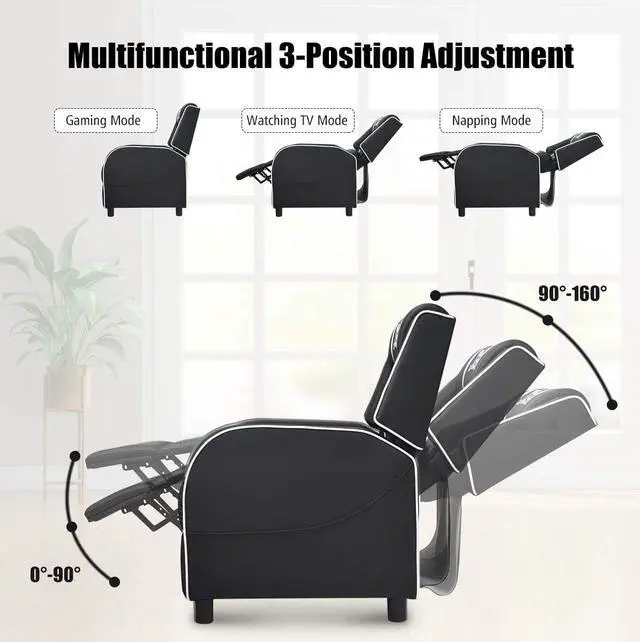 Alt view image 5 of 7 - GYMAX Gaming Recliner, Massage Gaming Chair with Adjustable Backrest Footrest, Remote Control & Side Pocket, Ergonomic Game Lounge Chair, Racing Style Single Theater Seat Game Sofa for Adults (White)