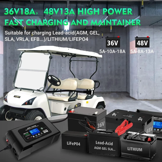 Alt view image 2 of 7 - 36 Volt 18 Amp Golf Cart Battery Charger for EZGO TXT with D Style Plug, 36V-18A & 48V-13A Smart Charger, Trickle & Pulse Repair for Lithium/LiFePO4/Lead-Acid