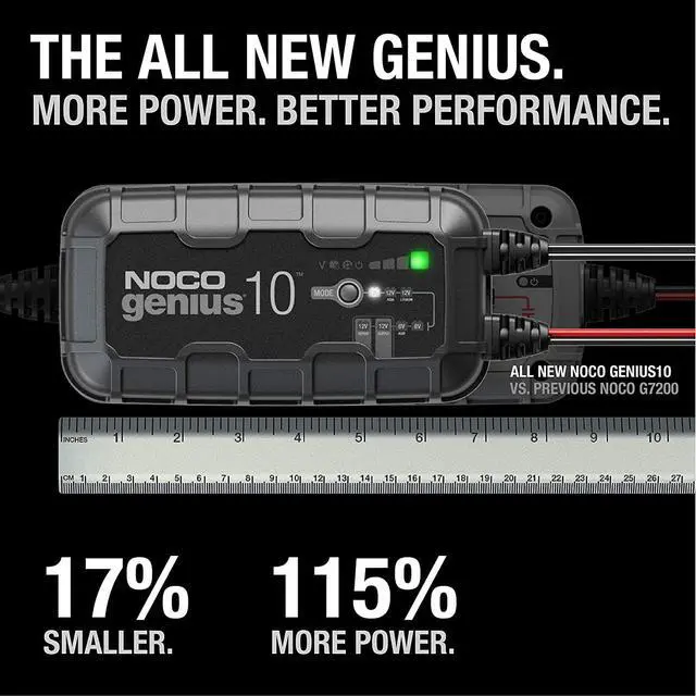 Alt view image 2 of 4 - NOCO GENIUS10, 10A Smart Car Battery Charger, 6V and 12V Automotive Charger, Battery Maintainer, Trickle Charger, Float Charger and Desulfator for Motorcycle, ATV, Lithium and Deep Cycle Batteries