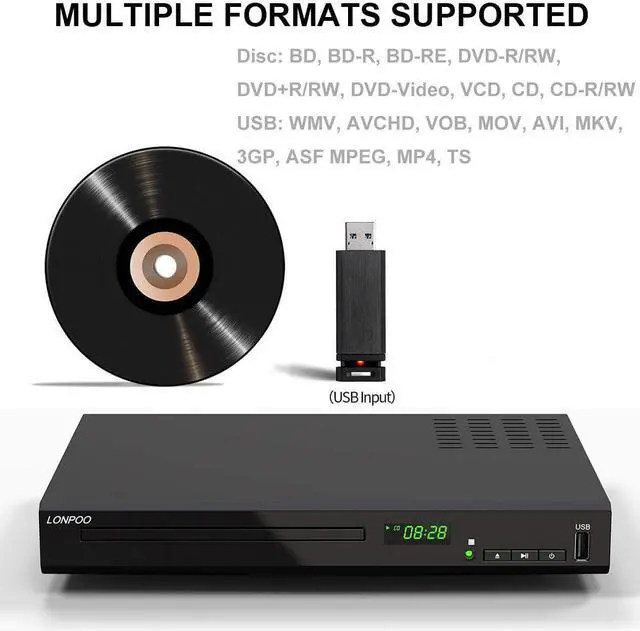 Alt view image 4 of 7 - HD Blu-Ray Disc Player for TV with HDMI and AV Cables, 1080P, Built-in PAL NTSC, Coaxial Output, USB Input