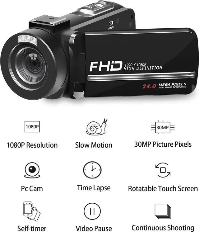 Alt view image 3 of 6 - Video Camera, 1080P 30MP Camcorder IR Night Vision Vlogging Camera for YouTube,3.0" LCD Screen 18X Digital Zoom Recorder Camera with Remote Control, Microphone, Mini Tripod, 2 Battries, 32GB SD Card