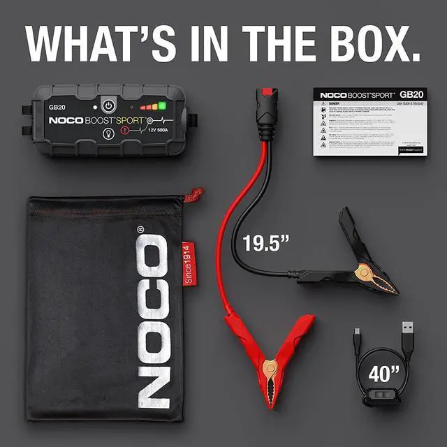 Alt view image 6 of 6 - NOCO Boost Sport GB20 500 Amp 12-Volt UltraSafe Lithium Jump Starter Box, Car Battery Booster Pack, Portable Power Bank Charger, and Jumper Cables for Up to 4-Liter Gasoline Engines, 400 Amps,Black