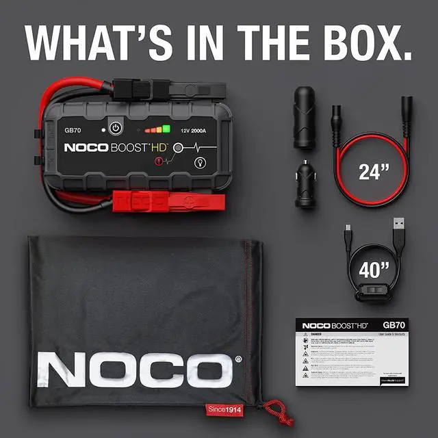 Alt view image 6 of 7 - NOCO Boost HD GB70 2000A UltraSafe Car Battery Jump Starter, 12V Battery Booster Pack, Jump Box, Portable Charger and Jumper Cables for 8.0L Gasoline and 6.0L Diesel Engines, Gray