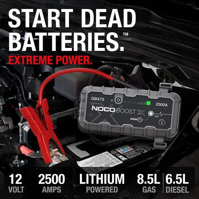 Alt view image 2 of 7 - NOCO Boost X GBX75: 2500A UltraSafe Jump Starter 12V Lithium Battery Booster Pack, Portable Jump Box, Power Bank & Jumper Cables - for 8.5L Gas and 6.5L Diesel Engines