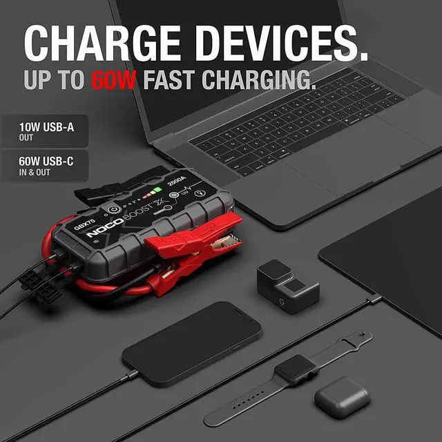 Alt view image 5 of 7 - NOCO Boost X GBX75: 2500A UltraSafe Jump Starter 12V Lithium Battery Booster Pack, Portable Jump Box, Power Bank & Jumper Cables - for 8.5L Gas and 6.5L Diesel Engines