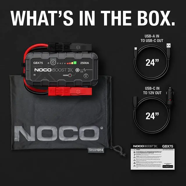 Alt view image 7 of 7 - NOCO Boost X GBX75: 2500A UltraSafe Jump Starter 12V Lithium Battery Booster Pack, Portable Jump Box, Power Bank & Jumper Cables - for 8.5L Gas and 6.5L Diesel Engines