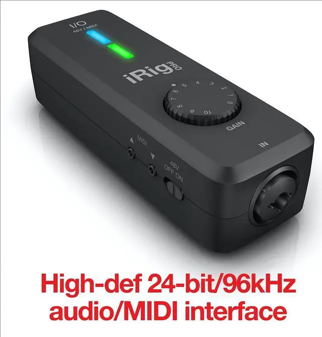 Alt view image 7 of 7 - iRig Pro I/O audio interface for iPhone, iPad, Mac, iOS and PC with USB-C, Lightning and USB cables, 24-bit, 96 kHz recording and guitar, bass and XLR mic inputs