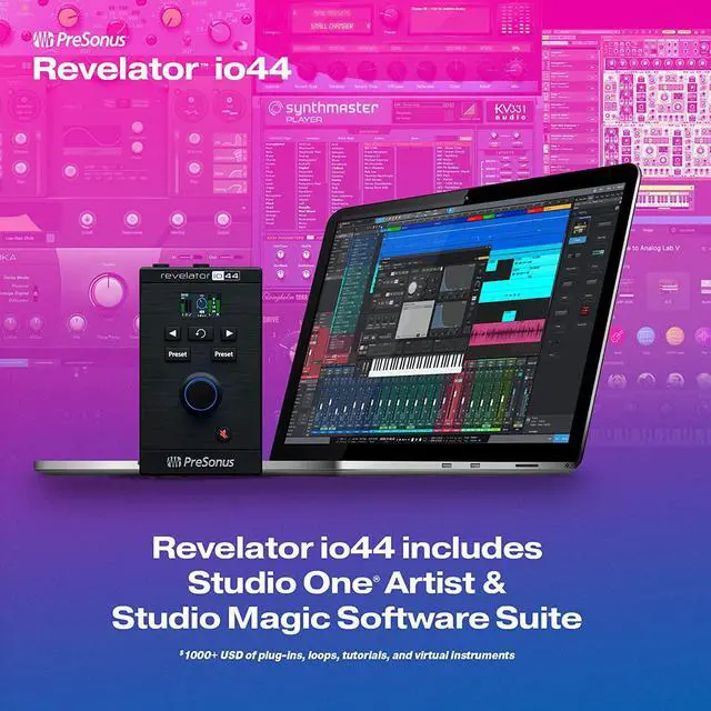 Alt view image 3 of 7 - PreSonus Revelator io44 USB-C Audio Interface for music production and streaming with built-in mixer and easy-to-use effects presets plus Studio One DAW Recording Software