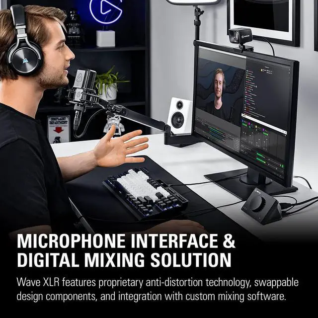 Alt view image 2 of 7 - Elgato Wave XLR - Audio Mixer and 75 db Preamp for XLR Mic to USB-C, Control Interface with 48V Phantom Power, Tap-to-Mute, Digital Mixing Software for Streaming, Recording, Podcasting on Mac and PC