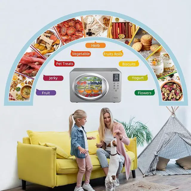 Alt view image 7 of 7 - Silver Retro Food Dehydrator- 6 Stainless Steel Trays, 190 Max Digital Temperature Control, Built-in Light, 500W Efficient Drying Machine for Beef Jerky Fruit Mushroom& Yogurt