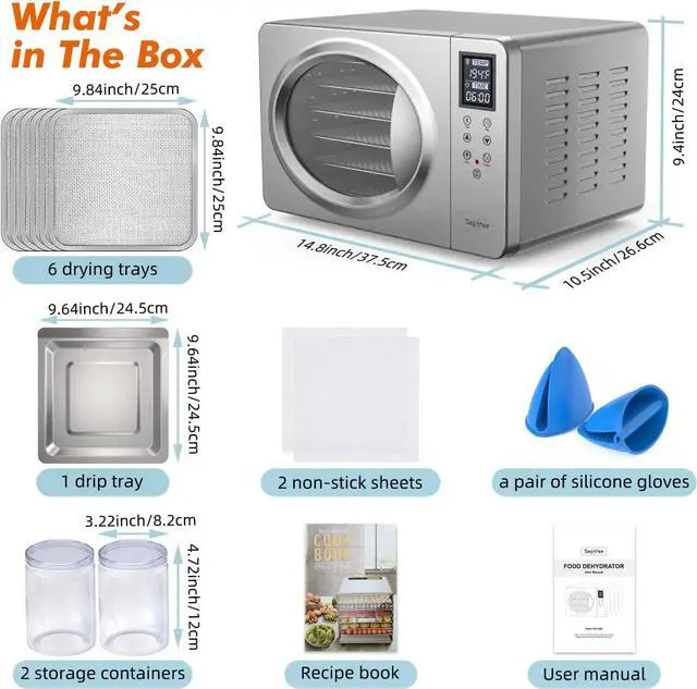 Alt view image 6 of 7 - Silver Retro Food Dehydrator- 6 Stainless Steel Trays, 190 Max Digital Temperature Control, Built-in Light, 500W Efficient Drying Machine for Beef Jerky Fruit Mushroom& Yogurt