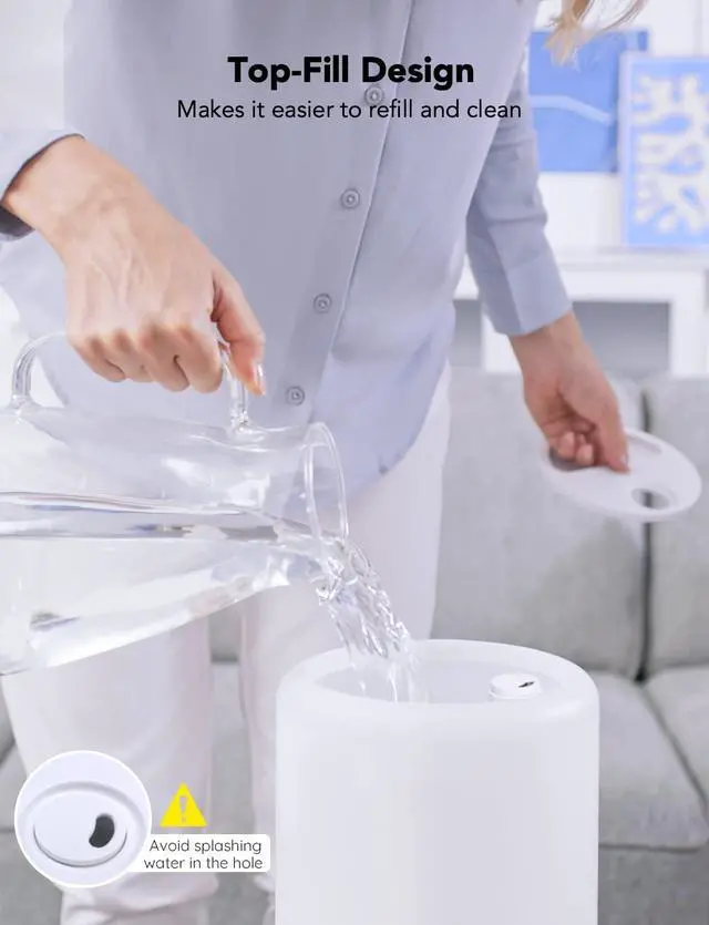 Alt view image 6 of 7 - Smart Humidifiers for Bedroom, Top Fill 3L Cool Mist Humidifier, 24 dB Super Quiet, Auto Mode, 30H Runtime, 360°Nozzle with Adjustable Mist Air Humidifier for Large Room, Baby Nursery and Plants