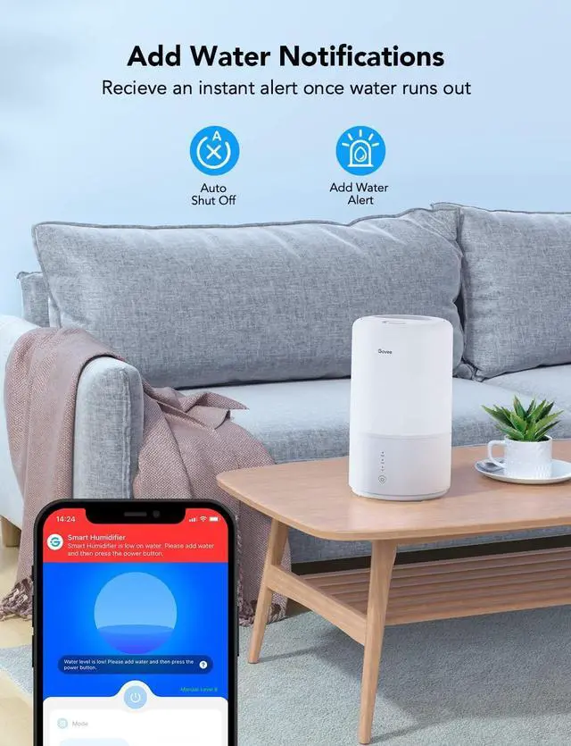 Alt view image 7 of 7 - Smart Humidifiers for Bedroom, Top Fill 3L Cool Mist Humidifier, 24 dB Super Quiet, Auto Mode, 30H Runtime, 360°Nozzle with Adjustable Mist Air Humidifier for Large Room, Baby Nursery and Plants