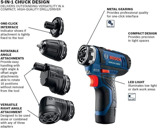 Alt view image 2 of 7 - Bosch GSR12V-140FCB22 Cordless Electric Screwdriver 12V Kit - 5-In-1 Multi-Head Power Drill Set