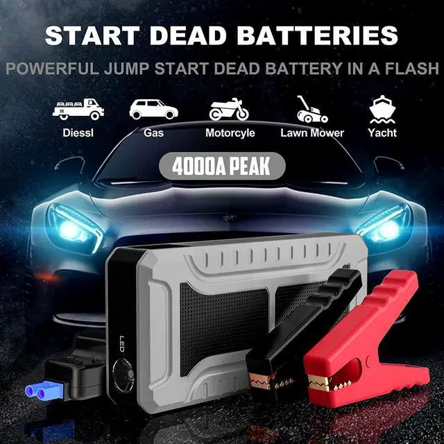 Alt view image 2 of 6 - Car Jump Starter, 4000A Peak Battery Jump Starter (for All Gas or Up to 10L Diesel), Portable Battery Booster Power Pack, 12V Auto Jump Box with LED Light,Power Bank, USB Quick Charge