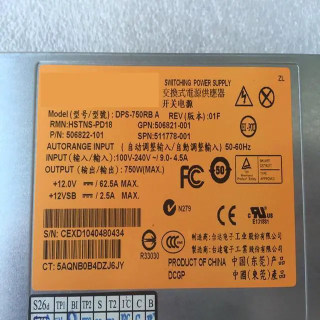 Alt view image 4 of 4 - New PSU For HP DL380G6 G7 750W Power Supply HSTNS-PL18 511778-001 DPS-750RB A 506821-001 506822-101 512327-B21 HSTNS-PD18