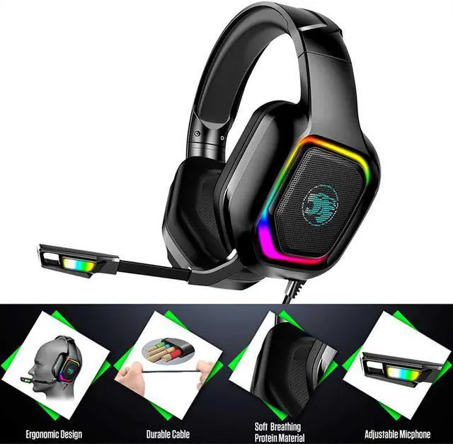 Alt view image 3 of 5 - Gamer Over Ear With Mic Bass Surround PC LED Gaming Headset Wired Accessories Home Office For PS4 For Xbox One For IPad