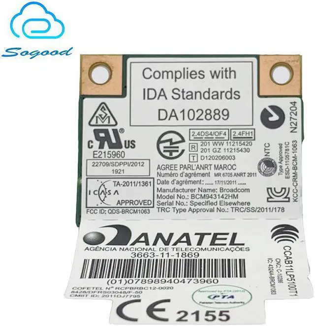 Alt view image 3 of 3 - Broadcom BCM943142HM BT4.0 Wifi Wireless Network Card For Lenovo G400 G410 G500 G510 G405 G505 E431 E531 E430C E145 FRU 04W3836