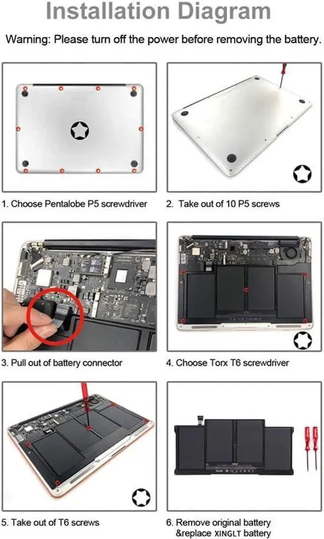 Alt view image 6 of 7 - XINGLT Replacement Laptop Battery for Apple MacBook Air 13 inch A1466(Mid 2012, Mid 2013, Early 2014, Early 2015,2017) A1369(Late 2010, Mid 2011 Version) 7200mAh,fits A1496 A1405 A1377 [Upgraded 3.0]