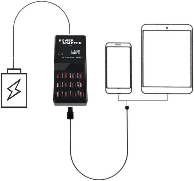 Alt view image 4 of 5 - 12 Port Multiple USB Charger 5V 12A Output Max 0.3A Input Charging HUB Desktop Adapter Fast Charger for Phone Tablet PC 858