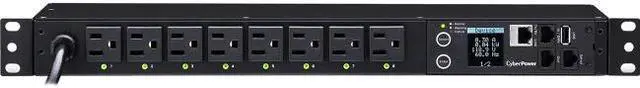 Alt view image 5 of 20 - CyberPower PDU41001 Single Phase 100 - 120 VAC 15A Switched PDU - 8 Outlets, 12 ft, NEMA 5-15P, Horizontal, 1U, SNMP, LCD