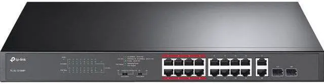 Alt view image 2 of 19 - TP-Link 16 Port 10/100Mbps Fast Ethernet PoE Switch | 16 PoE+ Ports @194W, w/ 2 Uplink Gigabit Ports + 2 Combo SFP Slots | Plug & Play | Lifetime Protection | Extend Mode | Priority Mode (TL-SL1218MP)