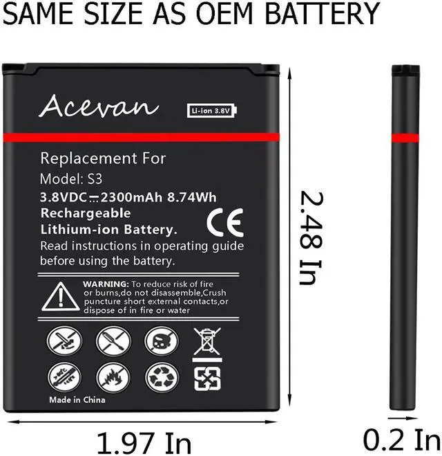 Alt view image 5 of 7 - Galaxy S3 Battery, Acevan 2300mAh Replacement Battery for Samsung Galaxy S3, Galaxy S3 Neo, Verizon I535, T-Mobile T999, Sprint L710, AT&T I747, R530, I9300, Galaxy S3 LTE I9305 [2 Years Warranty]