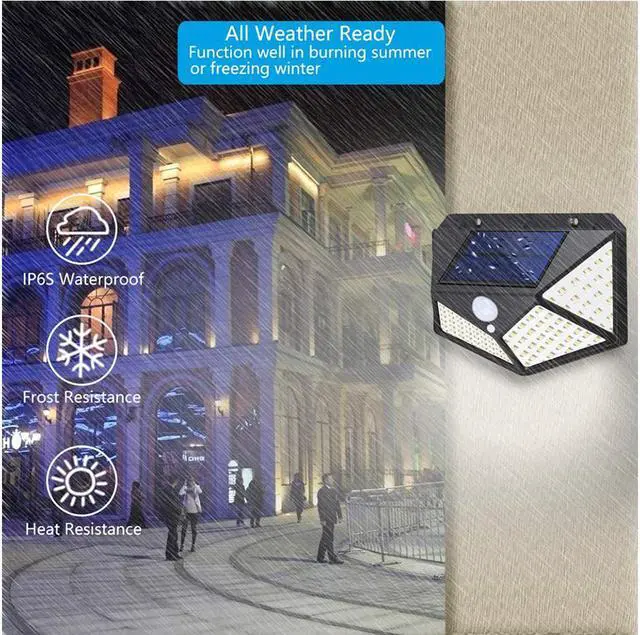 Alt view image 6 of 7 - 2 PCS Solar Lights Outdoor 100 LED, SUNZOS 1800 mAh Super Bright Solar Security Light Motion Sensor, 270°Wide Angle, IP65 Waterproof Solar Powered Lights for Garden, Yard, Walkway and Outside