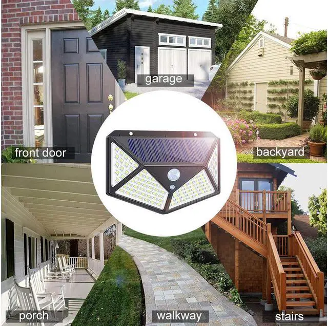 Alt view image 7 of 7 - 4 PCS Solar Security Light Motion Sensor, SUNZOS 100 LED Solar Lights Outdoor with 3 Intelligent Modes, 270°Wide Angle, IP65 Waterproof Solar Wall Lights for Garden, Yard, Walkway and Outside