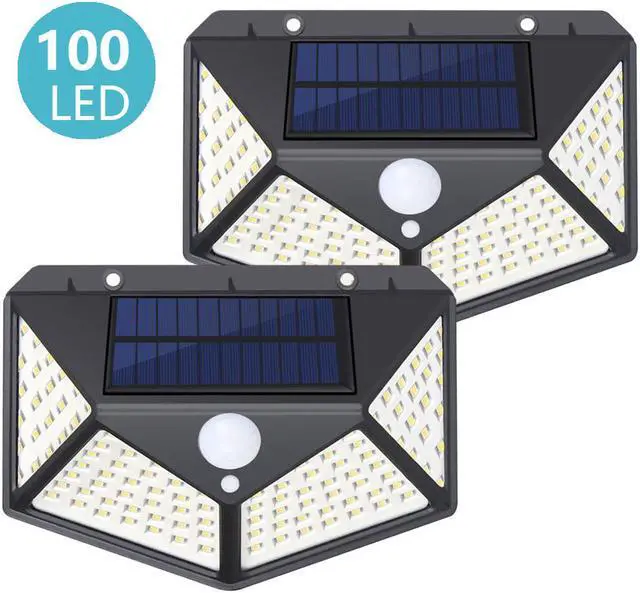 Main image of 2 PCS Solar Lights Outdoor 100 LED, SUNZOS 1800 mAh Super Bright Solar Security Light Motion Sensor, 270°Wide Angle, IP65 Waterproof Solar Powered Lights for Garden, Yard, Walkway and Outside