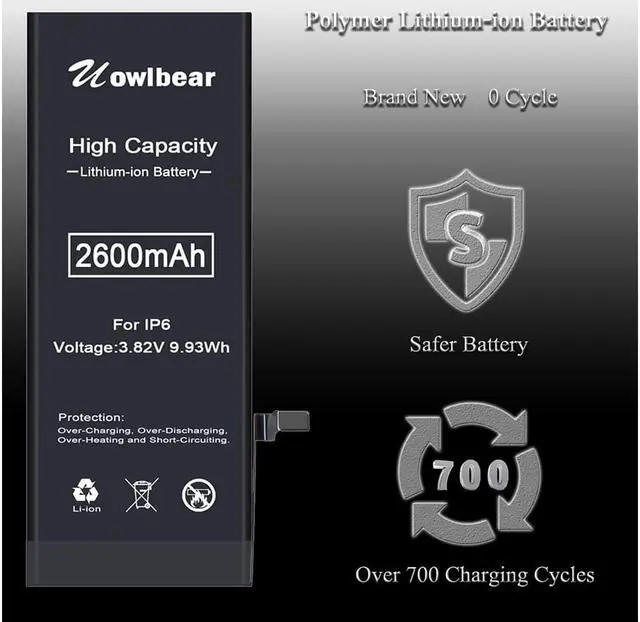 Alt view image 2 of 6 - uowlbear 2600mAh Replacement Battery for iPhone 6 A1549 A1586 A1589 with Complete Replacement Kits - High Capacity