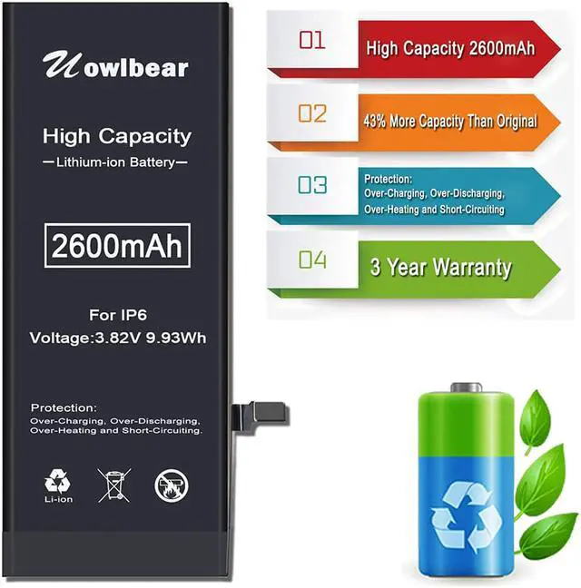 Alt view image 3 of 6 - uowlbear 2600mAh Replacement Battery for iPhone 6 A1549 A1586 A1589 with Complete Replacement Kits - High Capacity