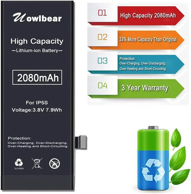 Alt view image 5 of 7 - uowlbear 2080mAh Battery for iPhone 5s A1453 A1457 A1518 A1528 A1530 A1533 and iPhone 5c A1456 A1507 A1516 A1529 A1532 with Complete Replacement Kits 0 Cycle -High Capacity
