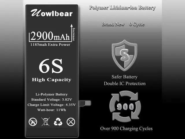 Alt view image 3 of 7 - 2900mAh Battery for iPhone 6s, uowlbear Replacement Battery for A1688 A1633 A1700 with Complete Replacement Kits, 2 Set Adhesive Strips and Seals -0 Cycle High Capacity