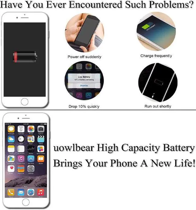 Alt view image 5 of 7 - 2900mAh Battery for iPhone 6s, uowlbear Replacement Battery for A1688 A1633 A1700 with Complete Replacement Kits, 2 Set Adhesive Strips and Seals -0 Cycle High Capacity