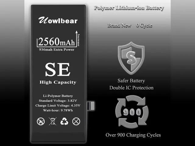 Alt view image 3 of 7 - Battery for iPhone SE First Generation, uowlbear 2560mAh Replacement Battery for 2016 Edition iPhone A1662 A1723 A1724 with Complete Replacement Kits and 2 Set Adhesive Strips -0 Cycle High Capacity