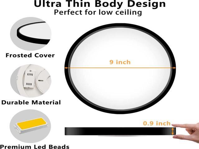 Alt view image 3 of 6 - LED Flush Mount Ceiling Light Fixture, 9 inch Modern Black LED Ceiling Light, 18W 5000K, Low Profile Slim Flat Surface Mount Ceiling Lights for Bedroom Kitchen Hallway Laundry Stairwell Basement Close