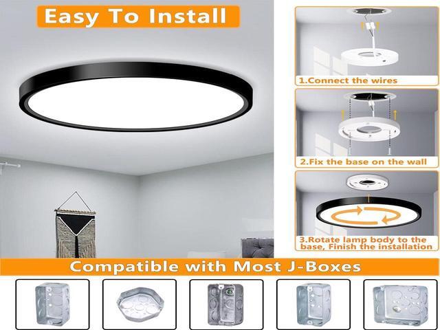 Alt view image 5 of 6 - LED Flush Mount Ceiling Light Fixture, 9 inch Modern Black LED Ceiling Light, 18W 5000K, Low Profile Slim Flat Surface Mount Ceiling Lights for Bedroom Kitchen Hallway Laundry Stairwell Basement Close