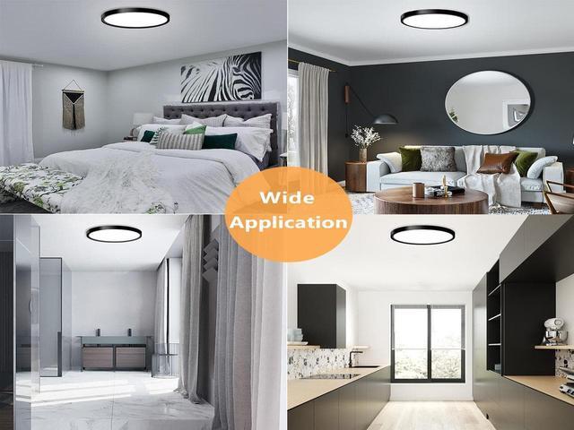 Alt view image 6 of 6 - LED Flush Mount Ceiling Light Fixture, 9 inch Modern Black LED Ceiling Light, 18W 5000K, Low Profile Slim Flat Surface Mount Ceiling Lights for Bedroom Kitchen Hallway Laundry Stairwell Basement Close
