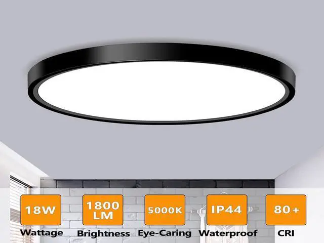 Alt view image 2 of 6 - 2 Pack LED Flush Mount Ceiling Light Fixture, 9 Inch Modern Black LED Ceiling Light, 18W 5000K Low Profile Slim Flat Surface Mount Ceiling Lights for Bedroom Kitchen Hallway Laundry Stairwell Basement