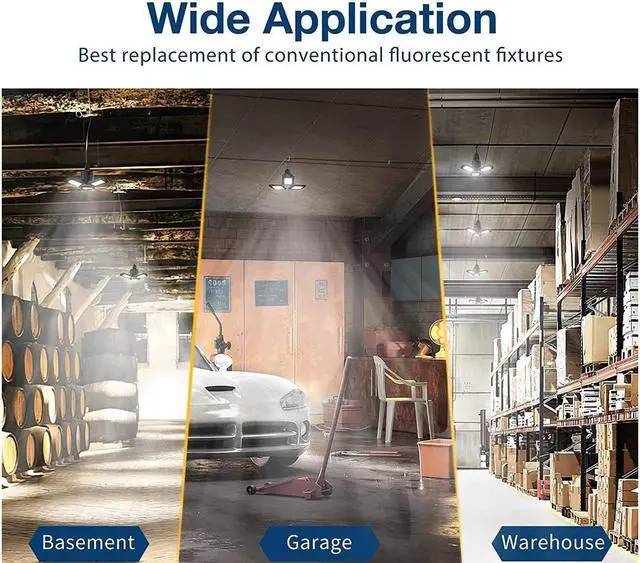 Alt view image 7 of 7 - SUNZOS 2 PCS LED Garage Light, 60W 6000LM 6500K Deformable LED Garage Light With 3 Adjustable Multi-Position LED Panels Light For Garage Workshop Basement Supermarket Warehouse