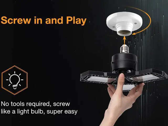 Alt view image 6 of 7 - SUNZOS 2 PCS LED Garage Light, 60W 6000LM 6500K Deformable LED Garage Light With 3 Adjustable Multi-Position LED Panels Light For Garage Workshop Basement Supermarket Warehouse