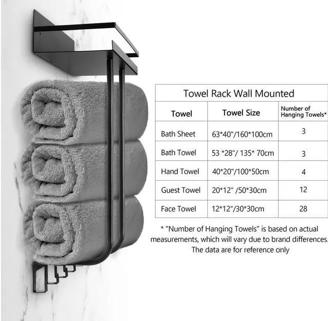 Alt view image 4 of 7 - 1PC Bath Towel Racks for Bathroom Organizer, Metal Towel Holder, Wall Mounted Towel storage And Organizer Rack, Towels Organizer with Top Storage Shelf And 5 Hooks