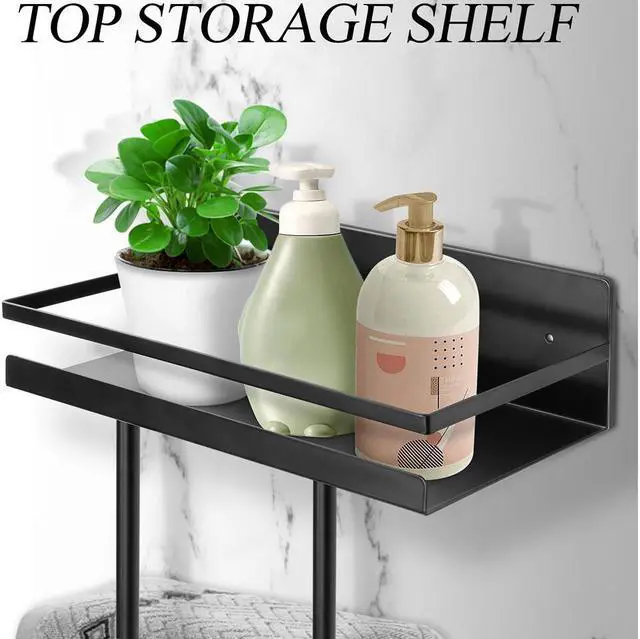 Alt view image 2 of 7 - 1PC Bath Towel Racks for Bathroom Organizer, Metal Towel Holder, Wall Mounted Towel storage And Organizer Rack, Towels Organizer with Top Storage Shelf And 5 Hooks