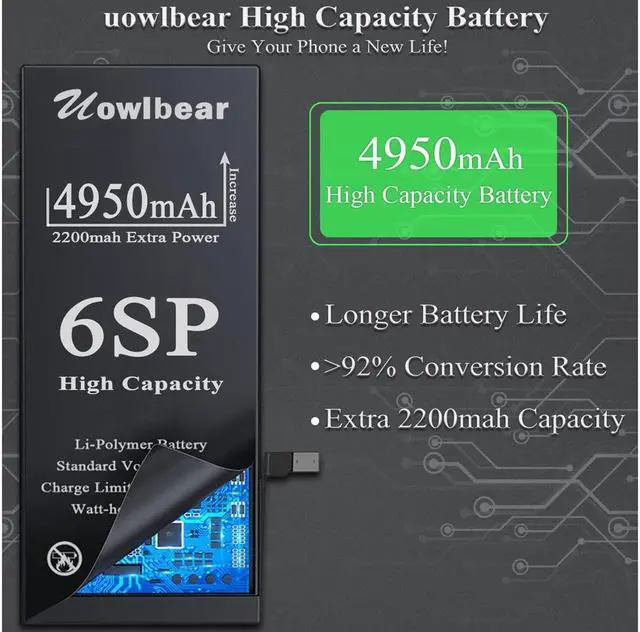 Alt view image 5 of 7 - uowlbear Battery for iPhone 6s Plus, 4950mAh Replacement Battery for iPhone A1634 A1687 A1699 with Complete Replacement Kits, Two Set Adhesive Strips and Waterproof Seals -High Capacity 0 Cycle