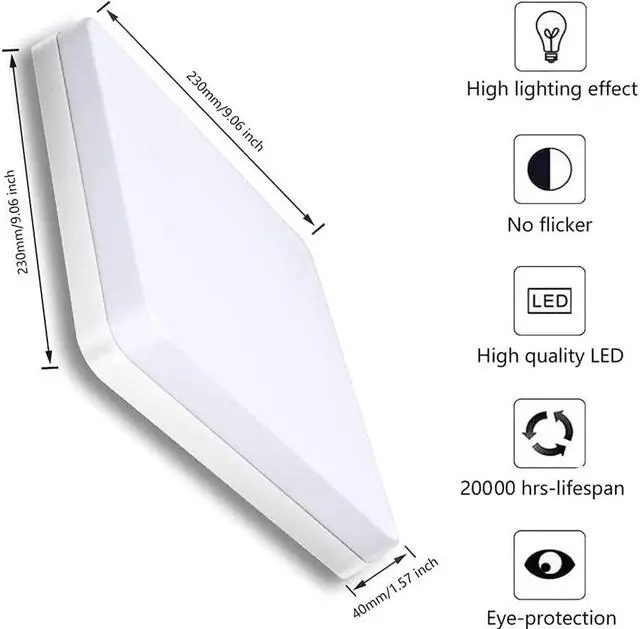 Alt view image 3 of 7 - LED Ceiling Light 36W 3240lm 4000K 9Inch Square LED Flush Mount Ceiling Lighting Fixture for Kitchen, Bedroom, Living Room, Utility Laundry Closet Room Natural White